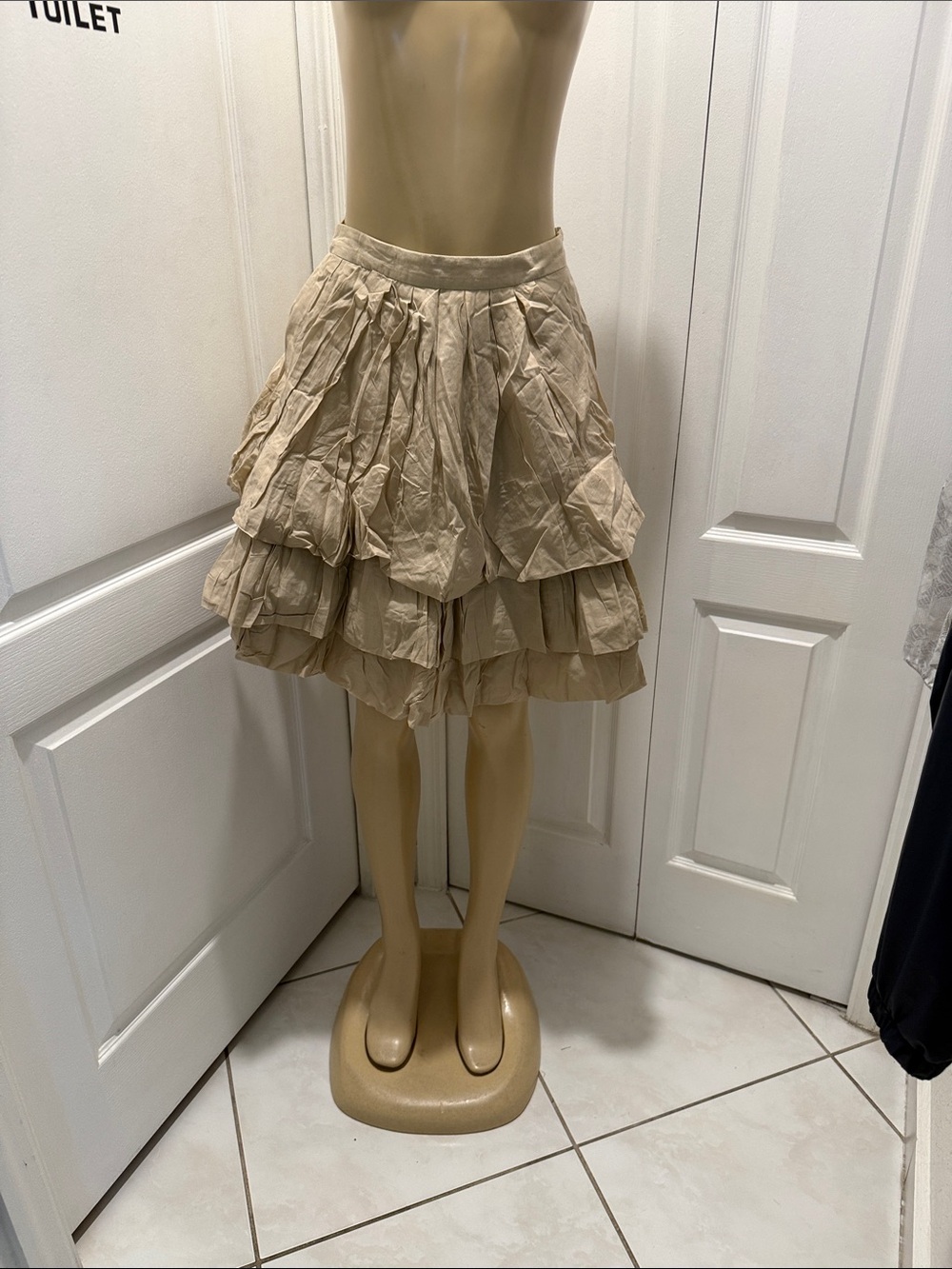 Zara Beige Tiered Ruffle Mini Skirt
